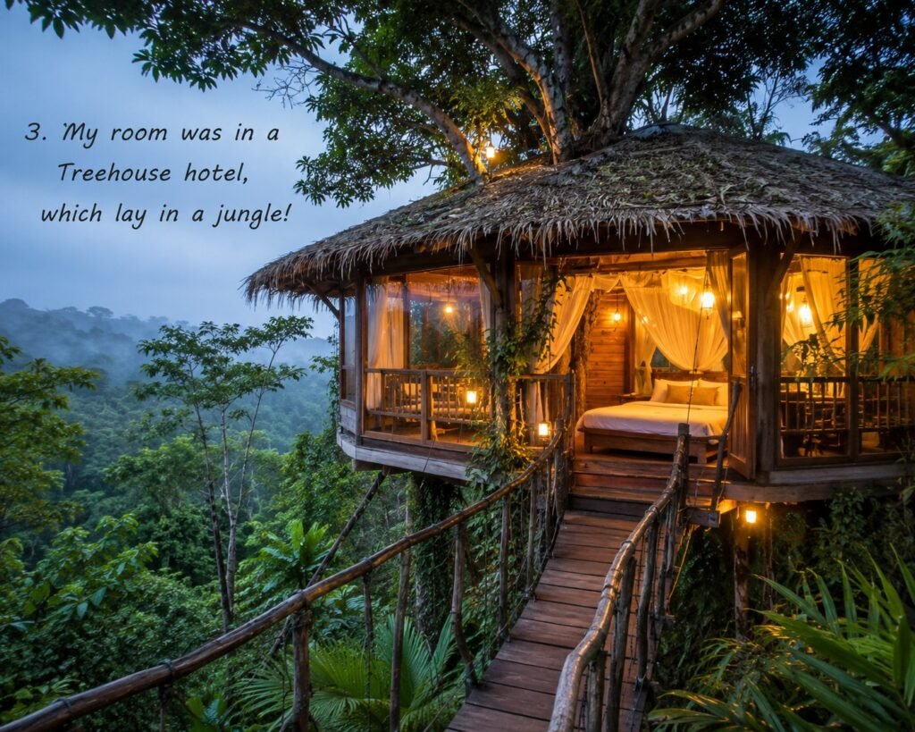 My room was in a Treehouse hotel, which lay in a jungle!